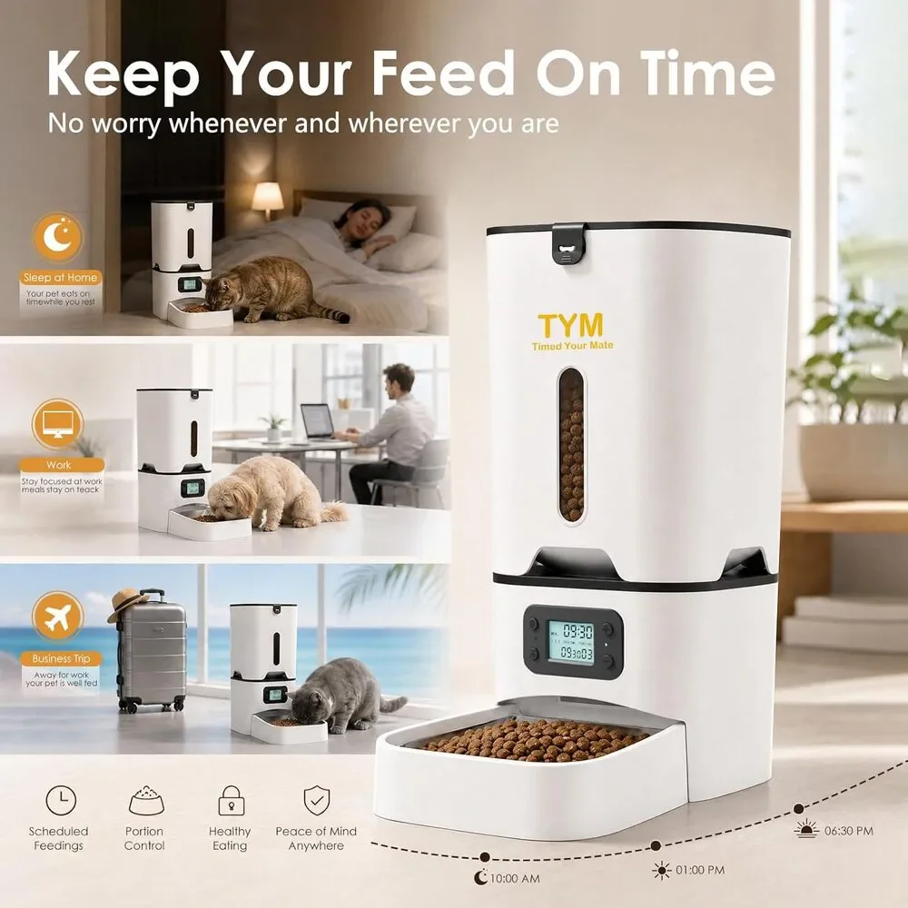 TYM Automatic Cat Feeder, 7L Large Capacity Cat Food Dispenser